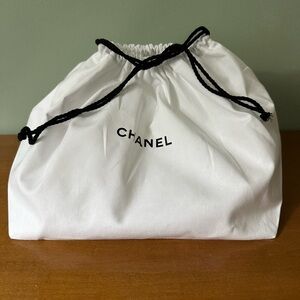 Chanel White Cotton Drawstring Bag.